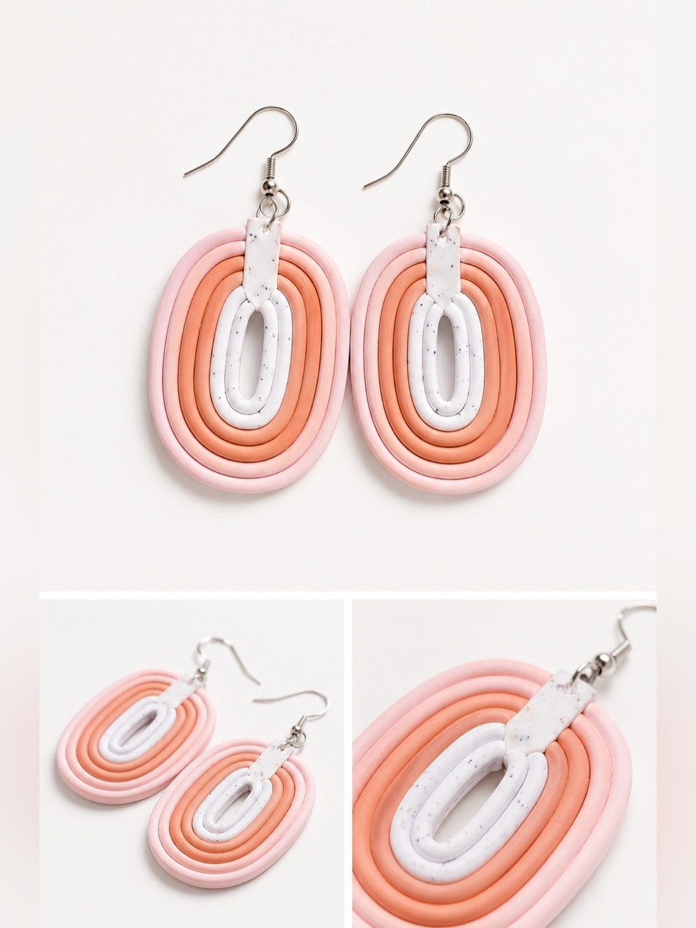 Boho Chic Clay Earrings | Trendy Pastel Rainbow‎ Oval Dangle Drop Earrings